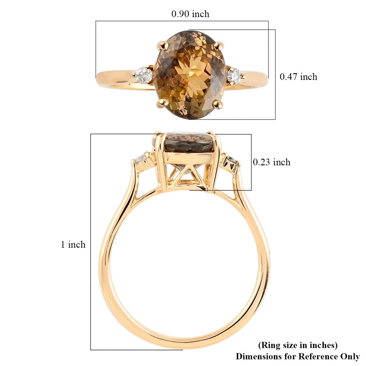 Certified LUXORO 14K Yellow Gold AAA Natural Golden Tanzanite and G-H I2 Diamond Ring 2.46 Grams 2.90 ctw image number 3