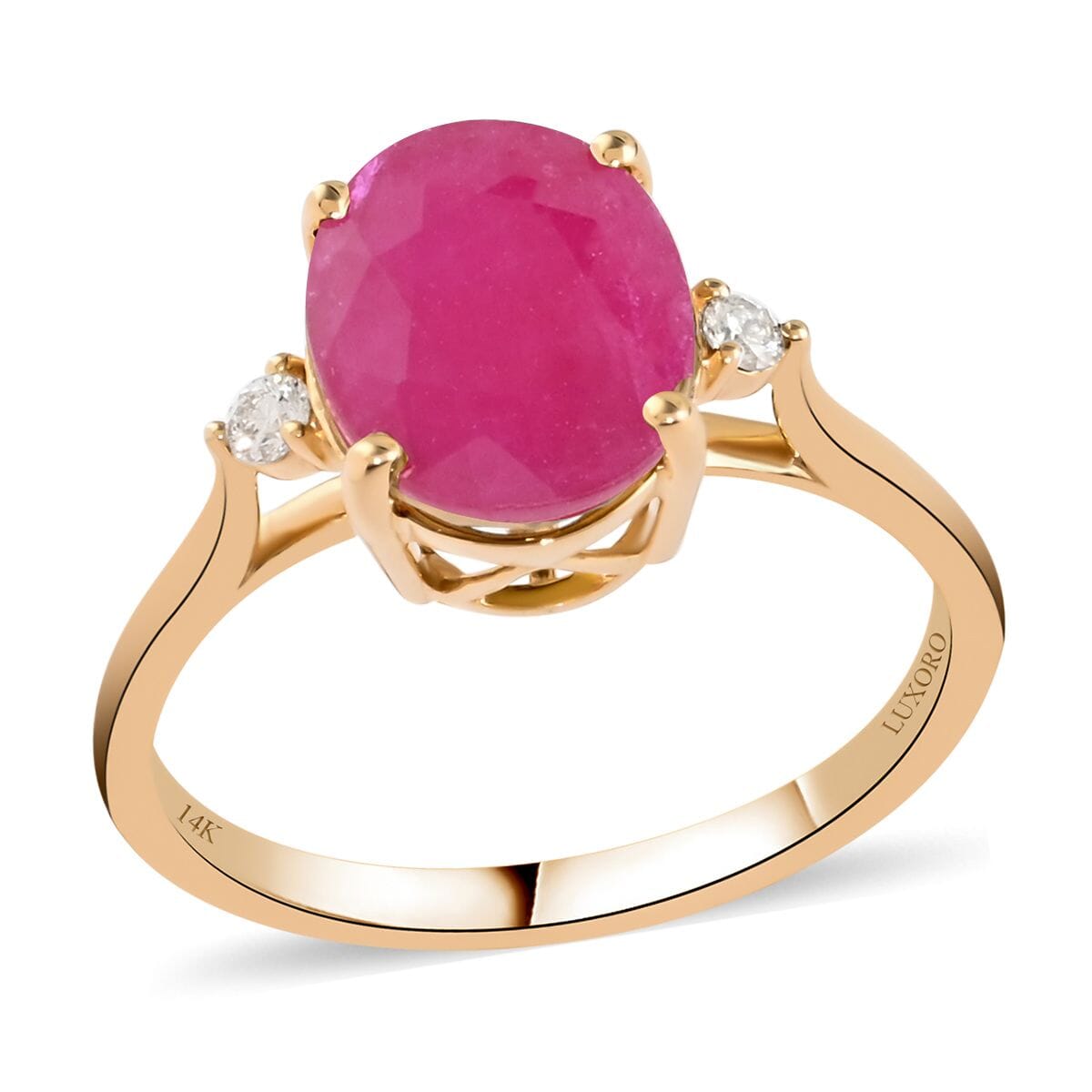 Certified & Appraised Luxoro AAA Mozambique Ruby and G-H I2 Diamond 3.15 ctw Ring in 14K Yellow Gold (Size 7.0) image number 0