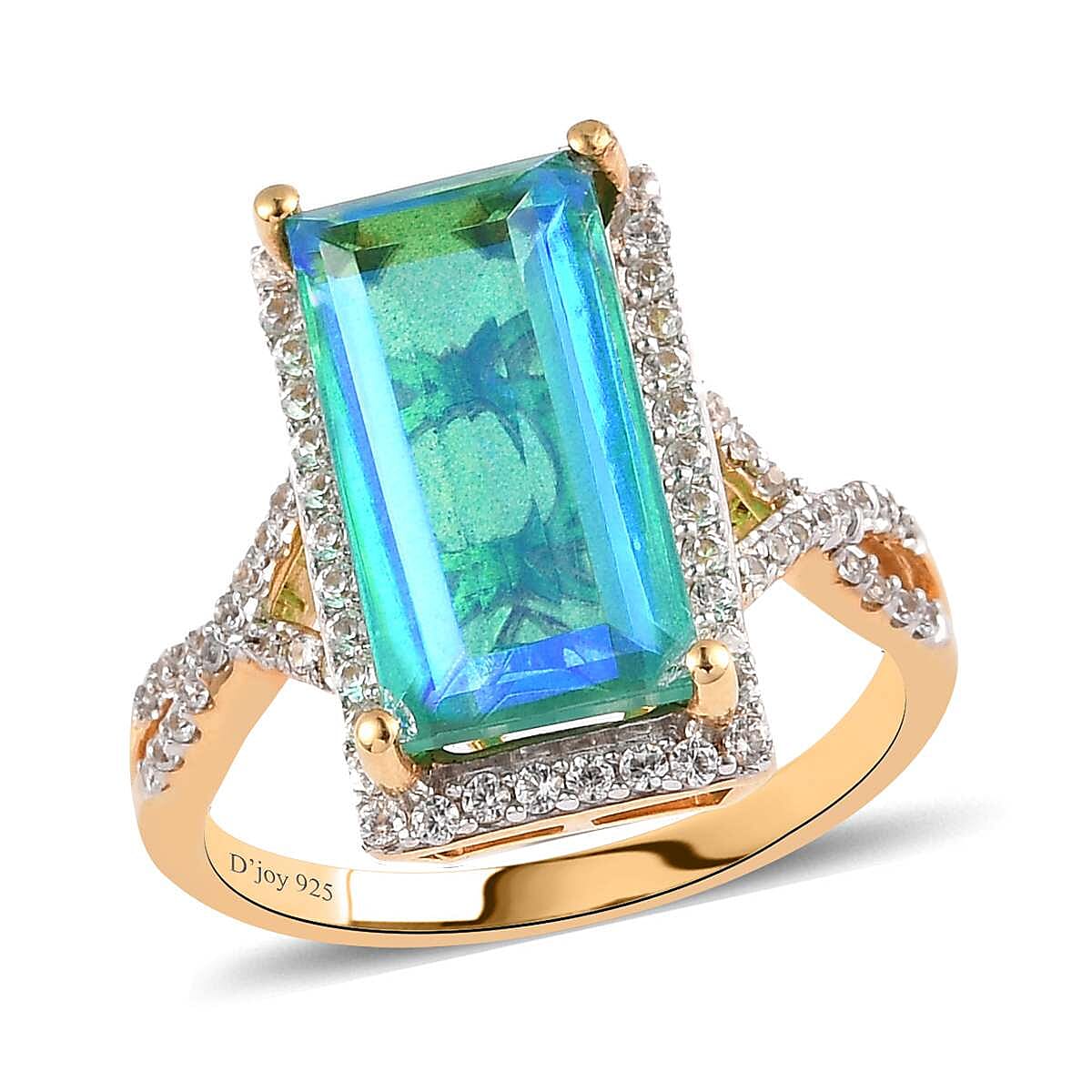 Peacock Quartz, Natural White Zircon Elongated Ring in Vermeil YG Over Sterling Silver (Size 10.0) 5.25 ctw image number 0