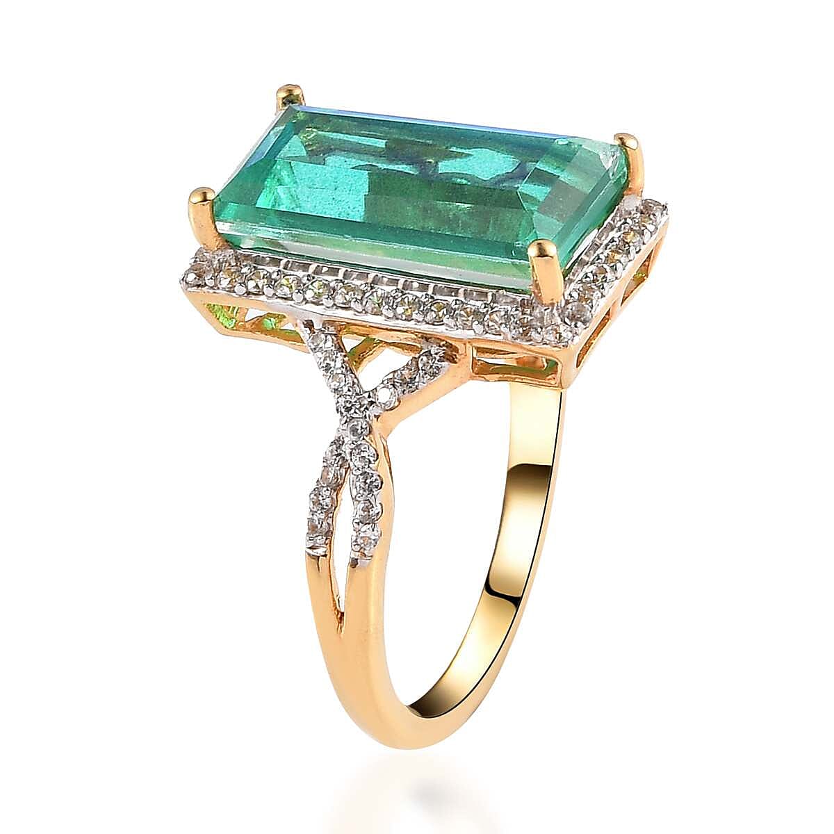 Peacock Quartz, Natural White Zircon Elongated Ring in Vermeil YG Over Sterling Silver (Size 10.0) 5.25 ctw image number 3