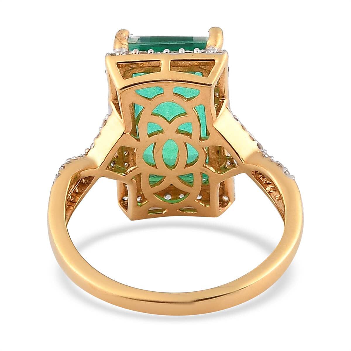 Peacock Quartz, Natural White Zircon Elongated Ring in Vermeil YG Over Sterling Silver (Size 10.0) 5.25 ctw image number 4