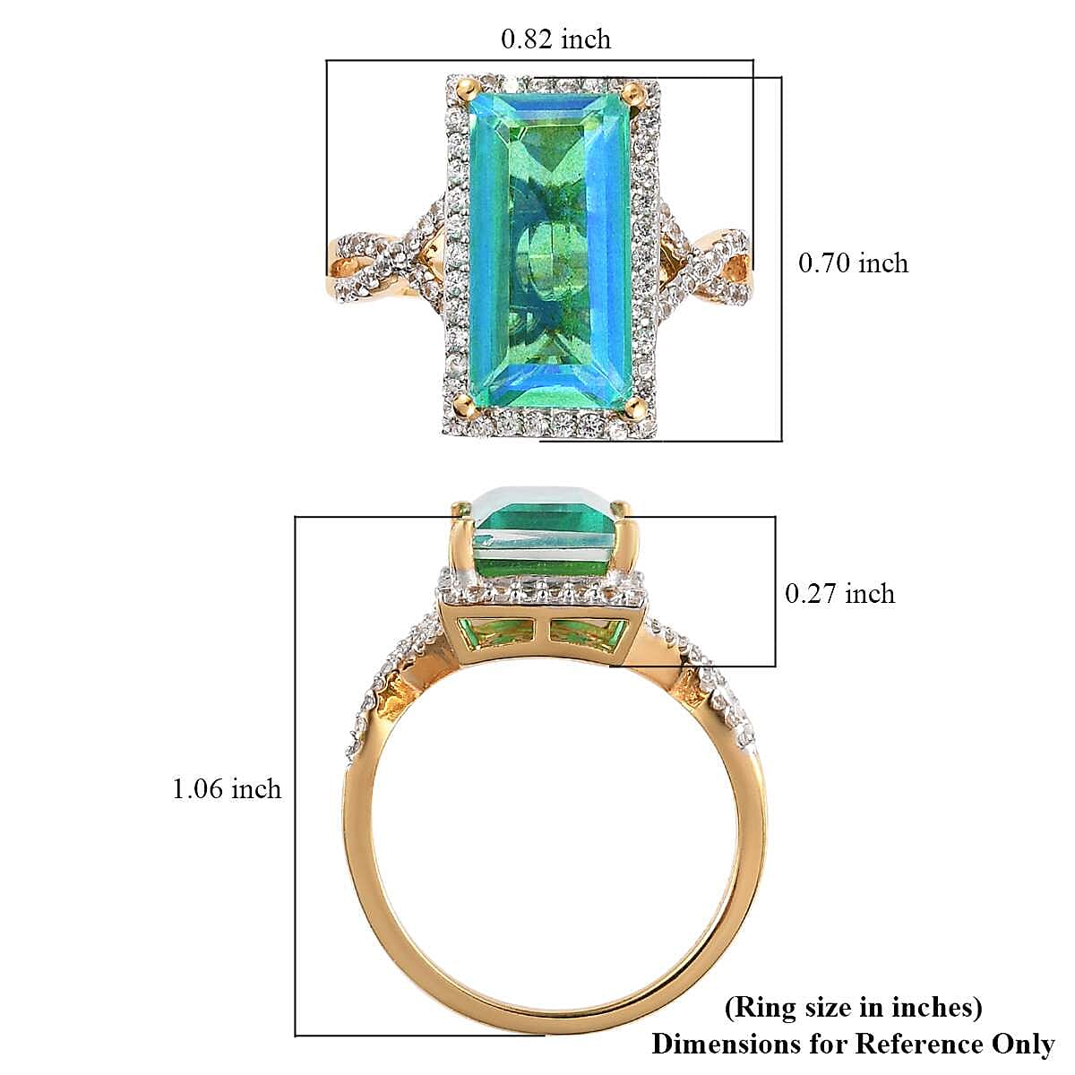 Peacock Quartz, Natural White Zircon Elongated Ring in Vermeil YG Over Sterling Silver (Size 10.0) 5.25 ctw image number 5
