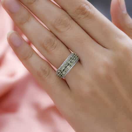 Natural Ambanja Demantoid Garnet and Natural White Zircon Ring in Platinum Over Sterling Silver (Size 10.0) 2.00 ctw image number 2