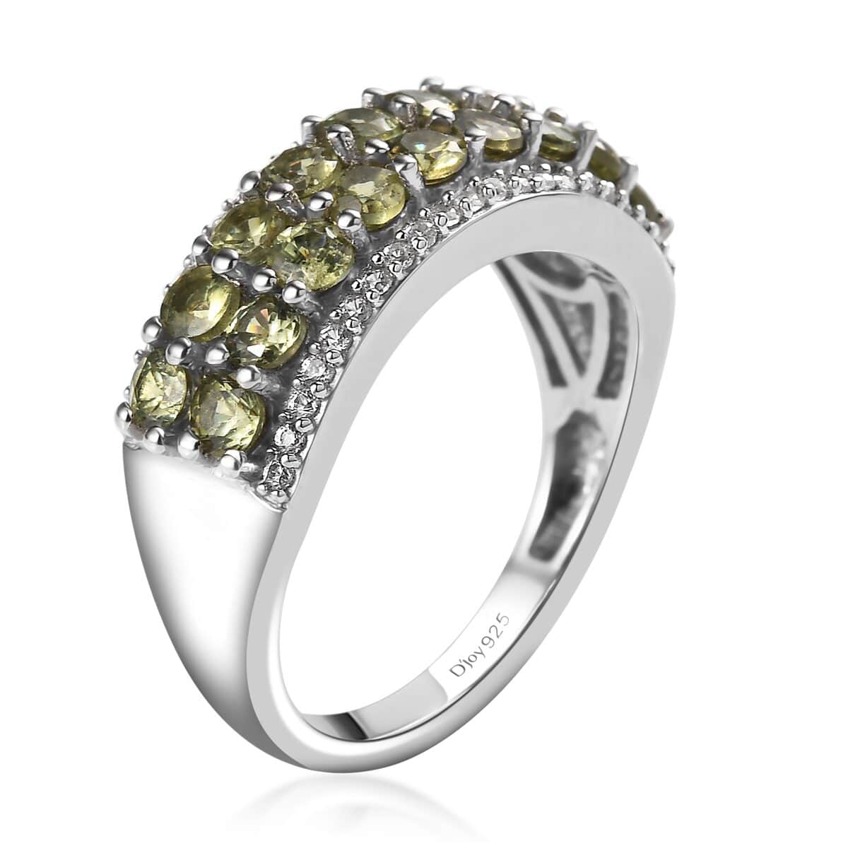 Natural Ambanja Demantoid Garnet and Natural White Zircon Ring in Platinum Over Sterling Silver 2.00 ctw image number 3