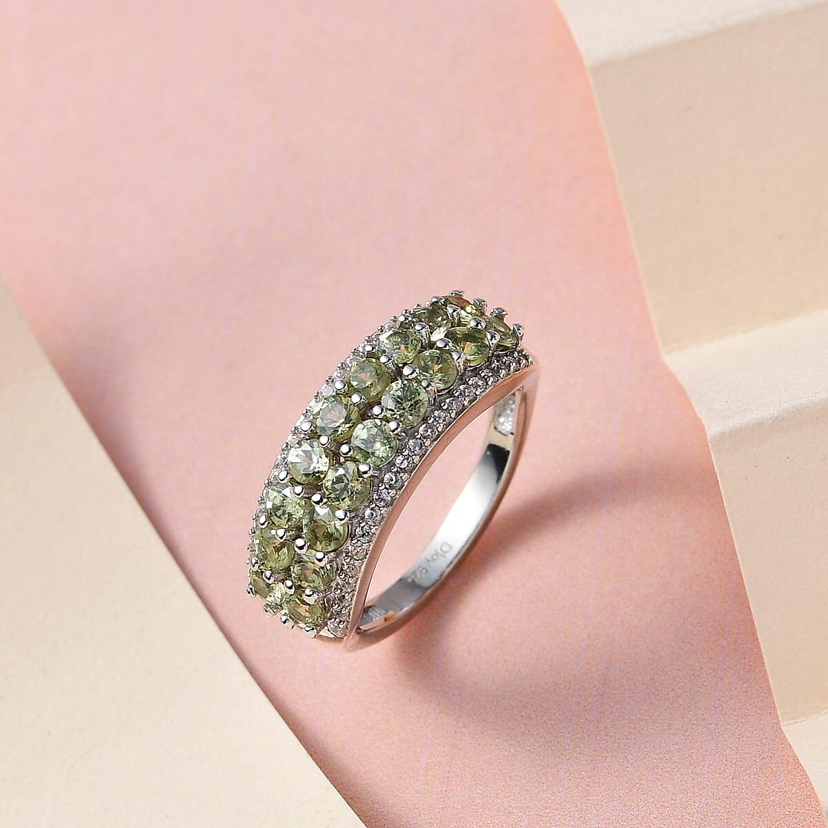 Ambanja Demantoid Garnet and Natural White Zircon Ring in Platinum Over Sterling Silver (Size 6.0) 2.00 ctw image number 1
