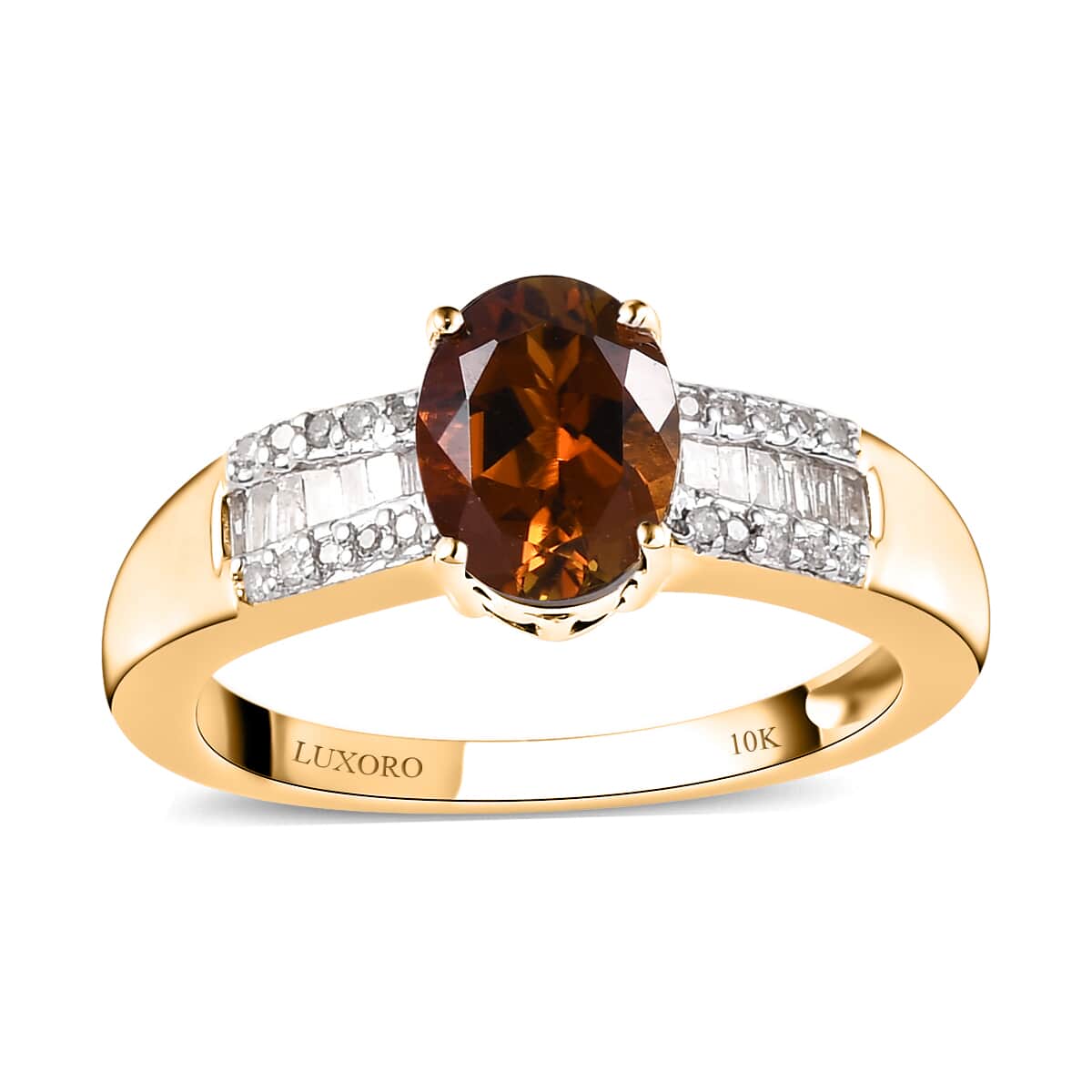 LUXORO 10K Yellow Gold AAA Golden Tourmaline, Diamond (0.15 cts) Ring (Size 9.0) (2.45 g) 1.40 ctw image number 0