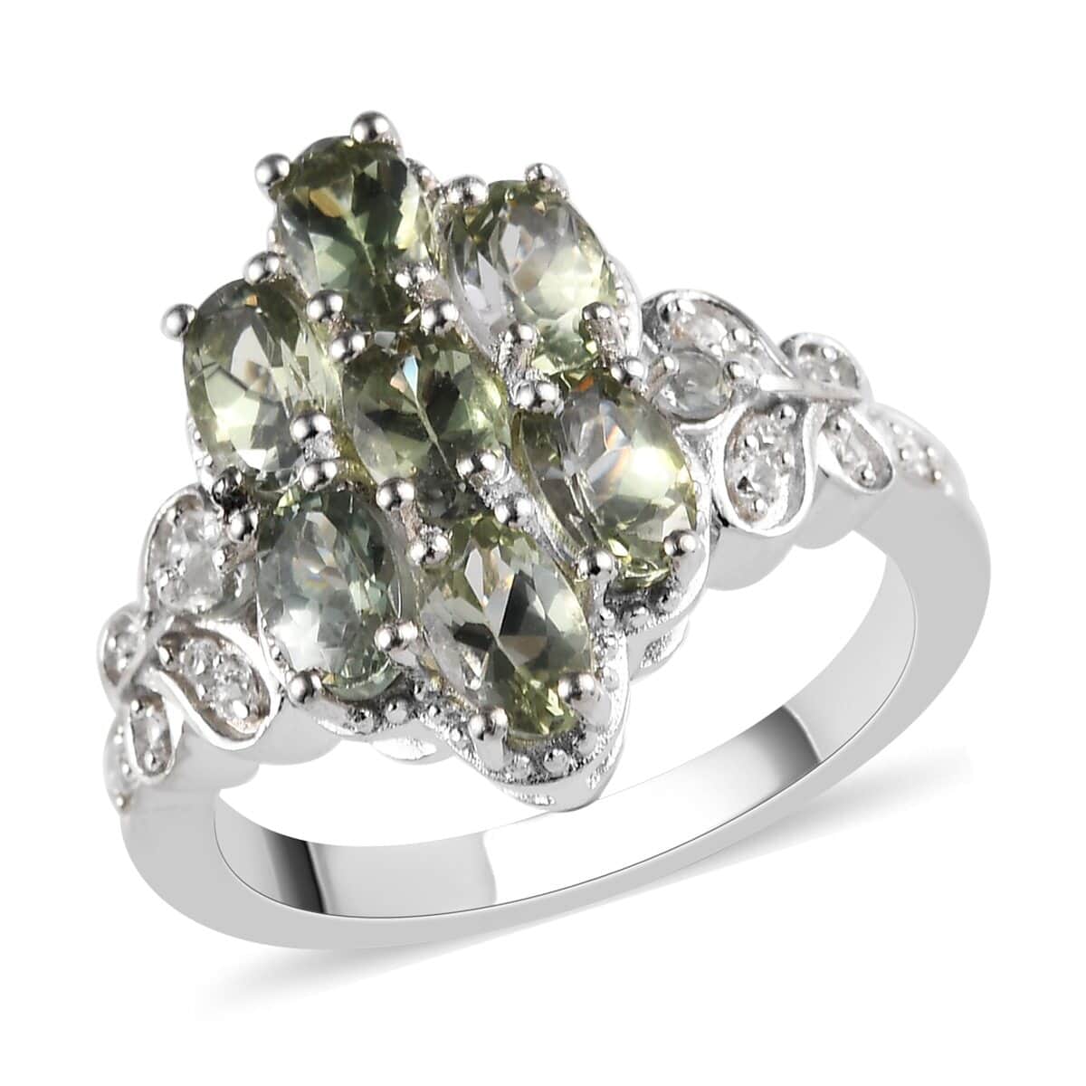 Green Tanzanite and Natural White Zircon Ring in Platinum Over Sterling Silver (Size 6.0) 1.90 ctw image number 0