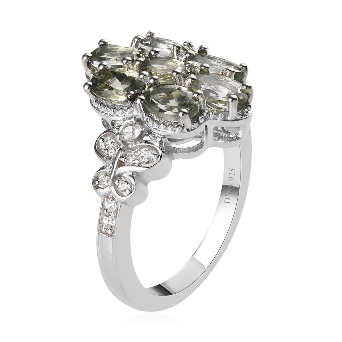 Green Tanzanite and Natural White Zircon Ring in Platinum Over Sterling Silver (Size 6.0) 1.90 ctw image number 3