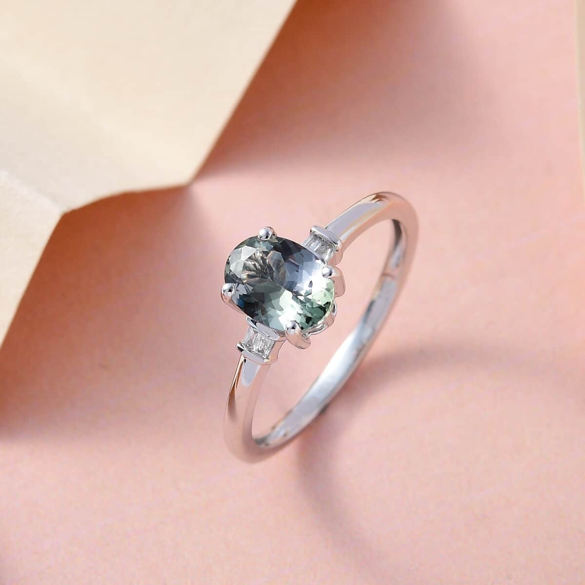 LUXORO 10K White Gold Premium Green Tanzanite and G-H I3 Diamond Ring (Size 7.0) 1.15 ctw image number 1