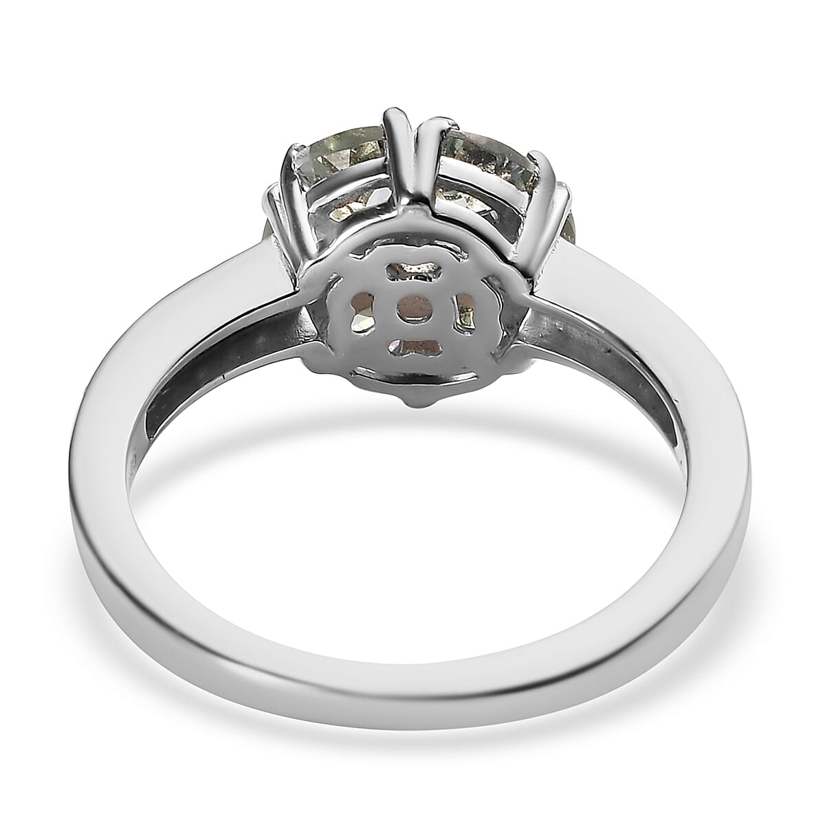 Green Tanzanite and Natural White Zircon Ring in Platinum Over Sterling Silver 1.30 ctw image number 4