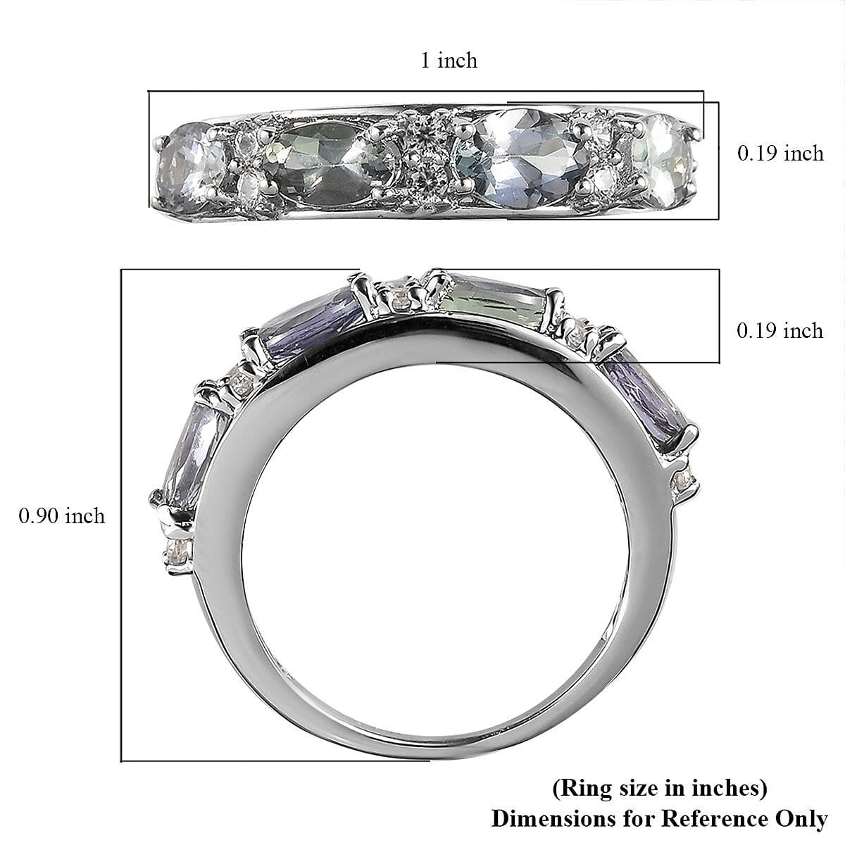 Green Tanzanite, Natural White Zircon Ring in Platinum Over Sterling Silver (Size 7.0) 2.15 ctw image number 5