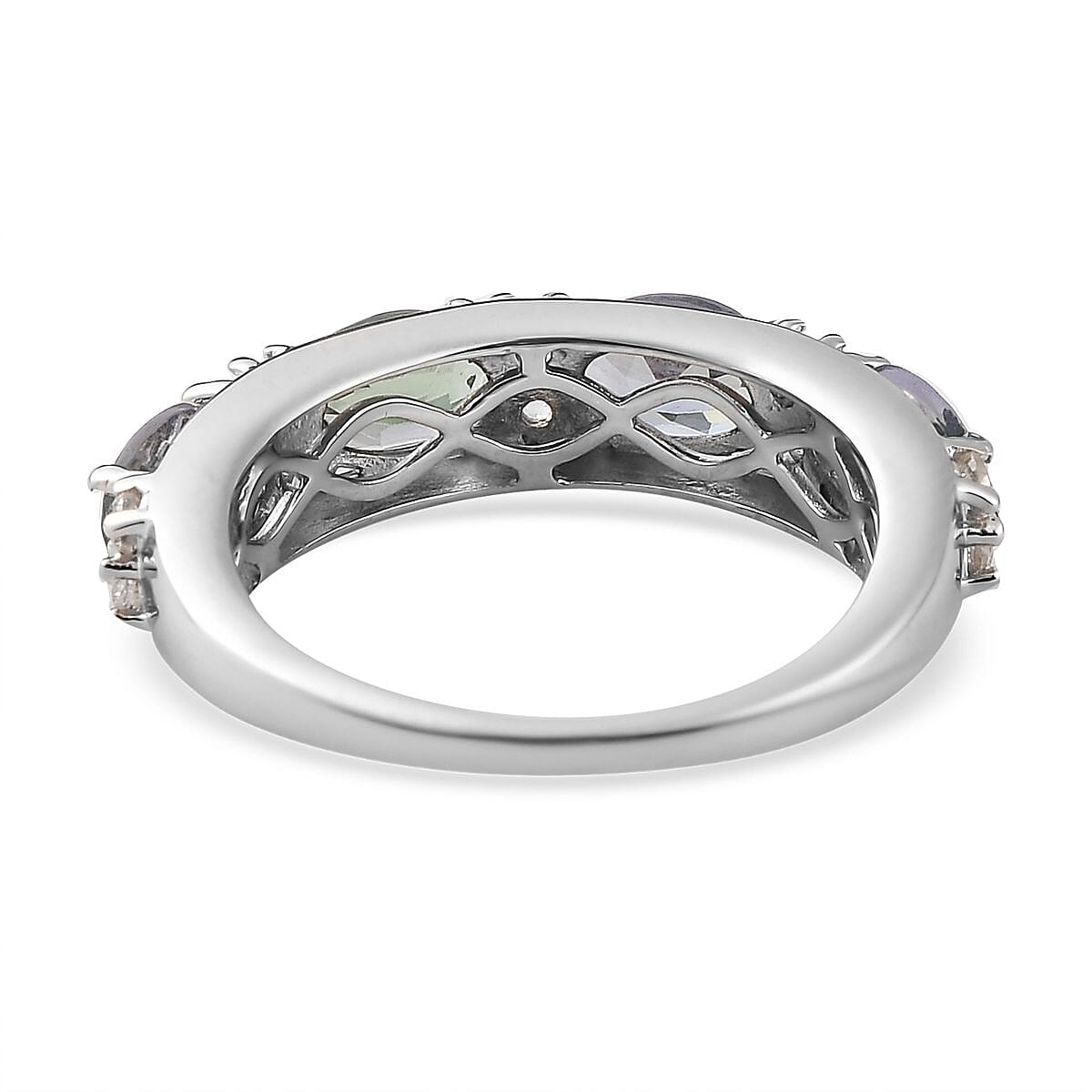 Green Tanzanite and Natural White Zircon Ring in Platinum Over Sterling Silver (Size 7.0) 2.15 ctw image number 4