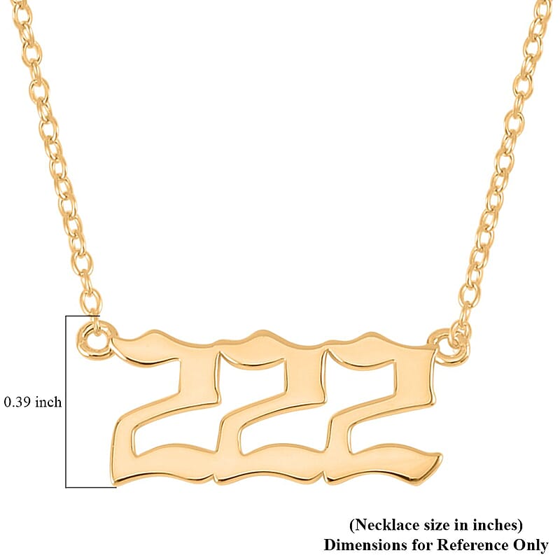 14K Yellow Gold Over Sterling Silver Angel Number 222 Design Necklace 16-18 Inches Jewelry Gift Box
