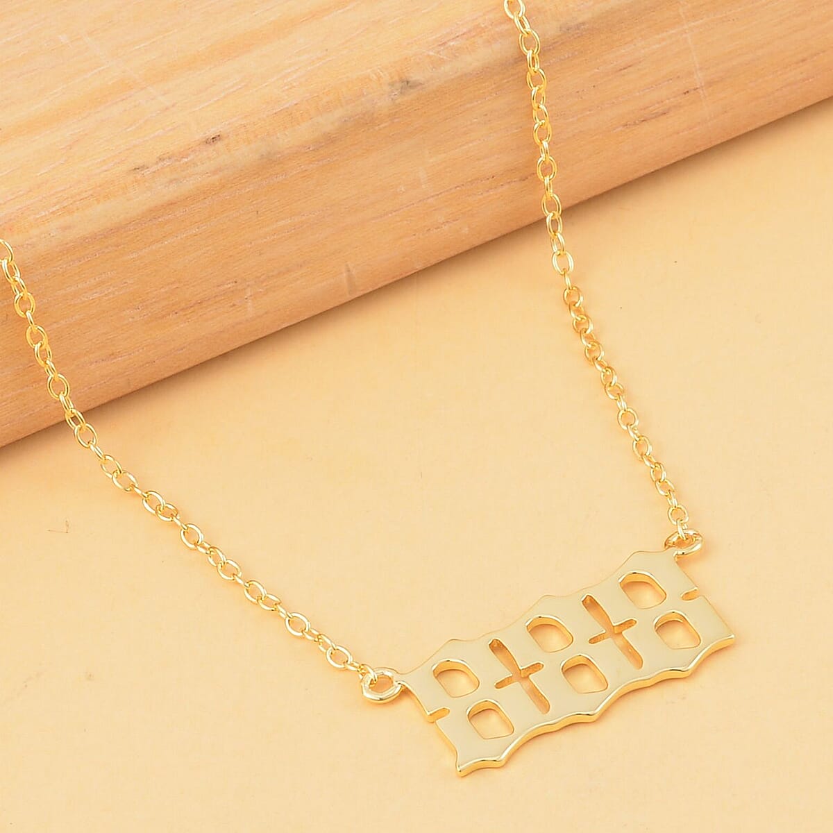 14K Yellow Gold Over Sterling Silver Angel Number 888 Design Necklace 16-18 Inches Jewelry Gift Box image number 1