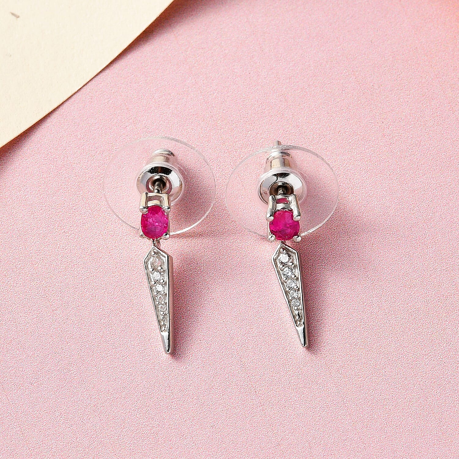 Premium Montepuez Ruby and White Zircon Dangling Earrings in Platinum Over Sterling Silver 2.50 ctw