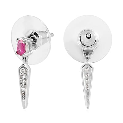 Premium Montepuez Ruby and White Zircon Dangling Earrings in Platinum Over Sterling Silver 2.50 ctw