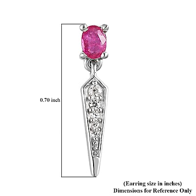 Premium Montepuez Ruby and White Zircon Dangling Earrings in Platinum Over Sterling Silver 2.50 ctw
