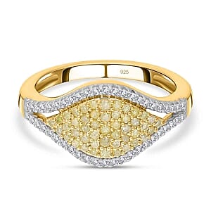 Natural Yellow and White Diamond 0.50 ctw Cluster Ring in Vermeil Yellow Gold Over Sterling Silver (Size 11.5)
