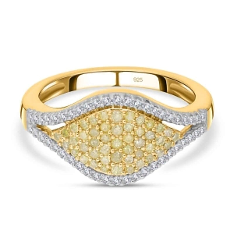 Natural Yellow and White Diamond 0.50 ctw Cluster Ring in Vermeil Yellow Gold Over Sterling Silver (Size 11.5)