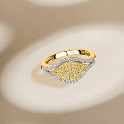 Natural Yellow and White Diamond 0.50 ctw Cluster Ring in Vermeil Yellow Gold Over Sterling Silver (Size 11.5)