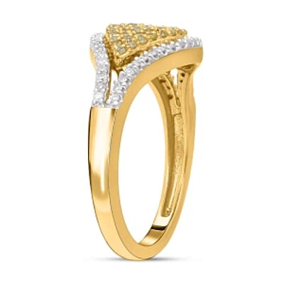Natural Yellow and White Diamond 0.50 ctw Cluster Ring in Vermeil Yellow Gold Over Sterling Silver (Size 11.5)