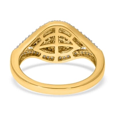 Natural Yellow and White Diamond 0.50 ctw Cluster Ring in Vermeil Yellow Gold Over Sterling Silver (Size 11.5)
