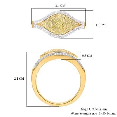 Natural Yellow and White Diamond 0.50 ctw Cluster Ring in Vermeil Yellow Gold Over Sterling Silver (Size 11.5)