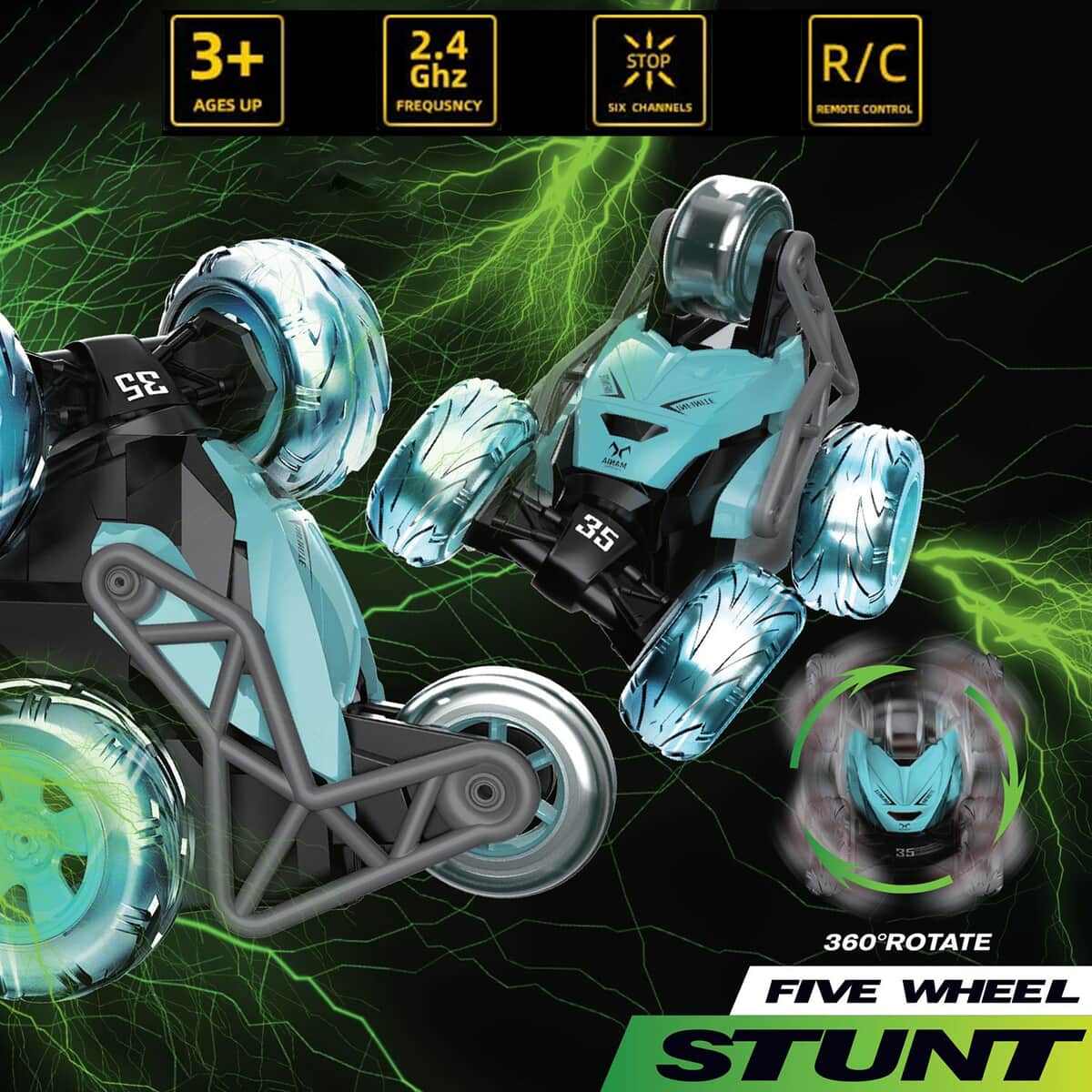 Flipo- Quadzilla , 5-Wheel RC Stunt Car Blue , Remote Control Car Toy , RC Cars , Remote Car image number 1