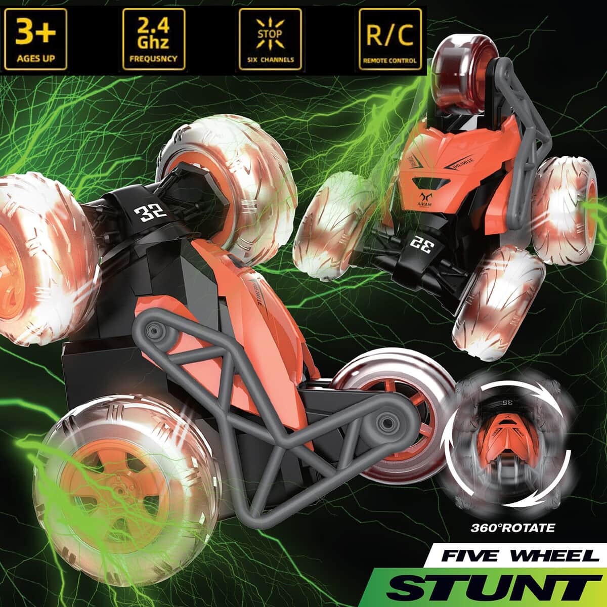 Flipo- Quadzilla , 5-Wheel RC Stunt Car Orange , Remote Control Car Toy , RC Cars , Remote Car image number 1