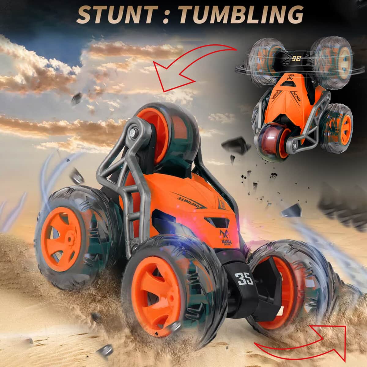 Flipo- Quadzilla , 5-Wheel RC Stunt Car Orange , Remote Control Car Toy , RC Cars , Remote Car image number 4