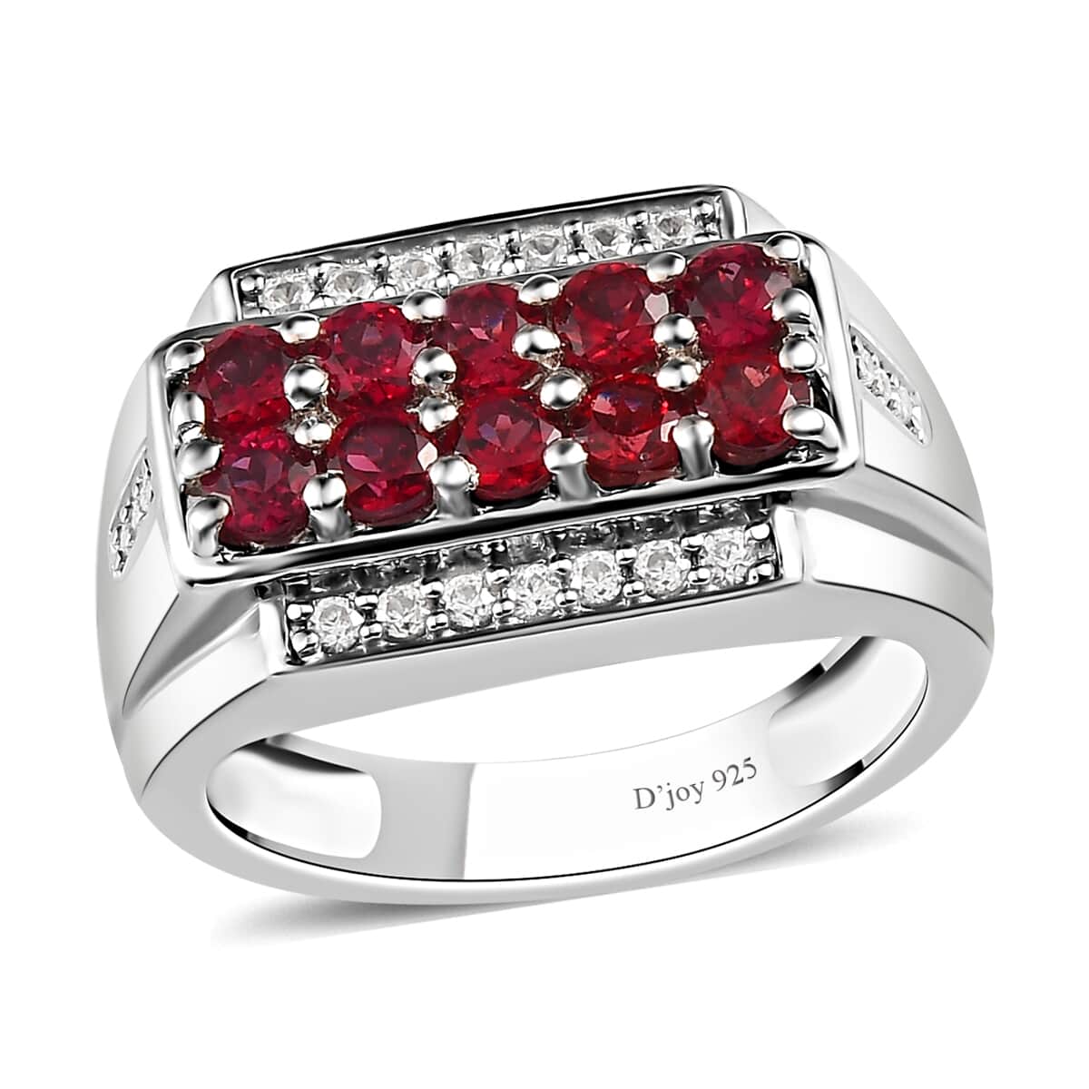 Anthill Garnet and White Zircon Men's Ring in Platinum Over Sterling Silver (Size 10.0) 1.65 ctw image number 0