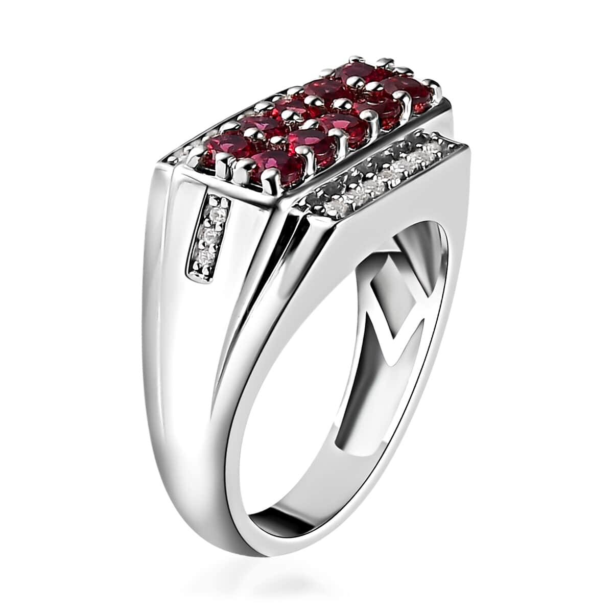 American Arizona Anthill Garnet and Natural White Zircon Men's Ring in Platinum Over Sterling Silver 7.40 Grams 1.65 ctw image number 3