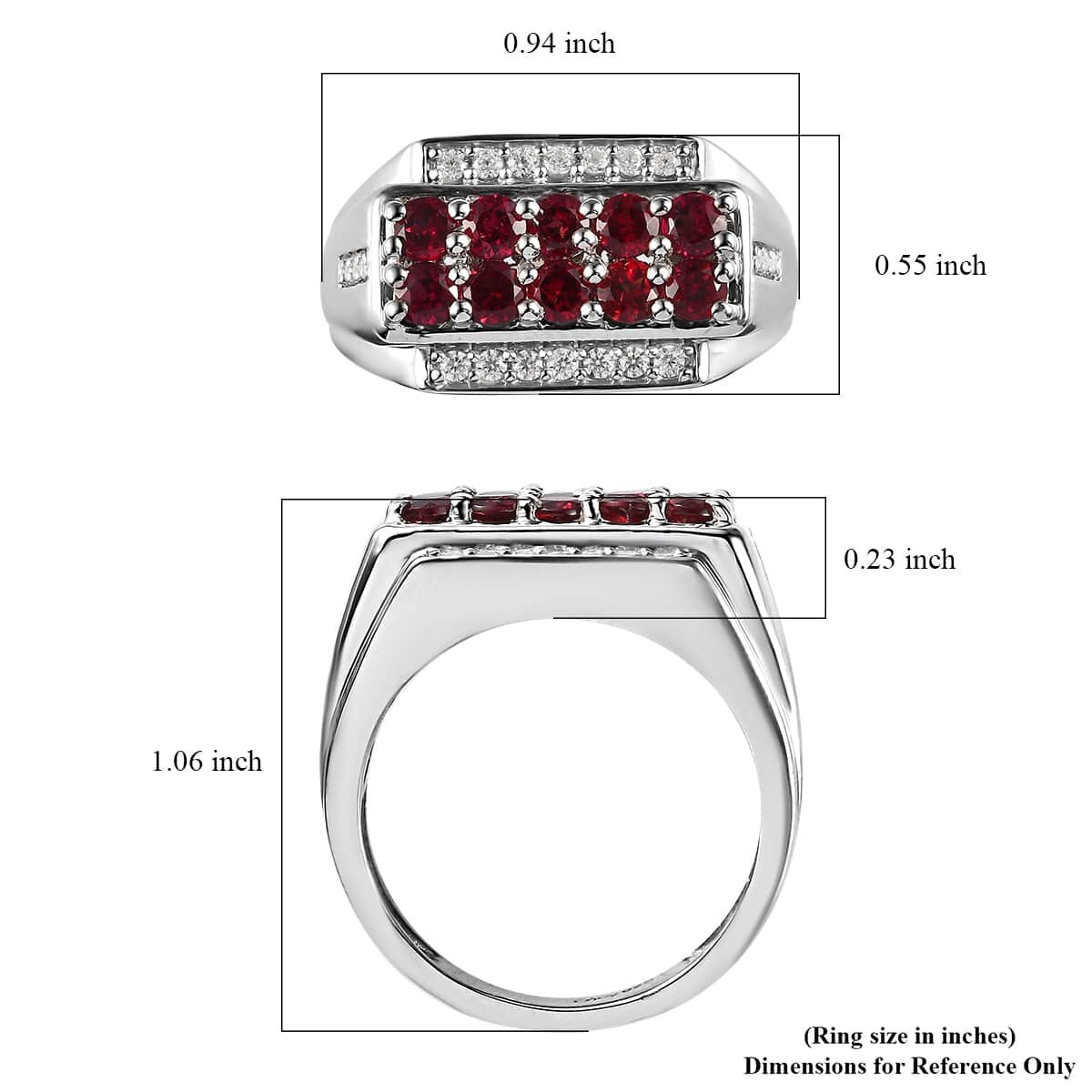 Anthill Garnet and White Zircon Men's Ring in Platinum Over Sterling Silver (Size 10.0) 1.65 ctw image number 5