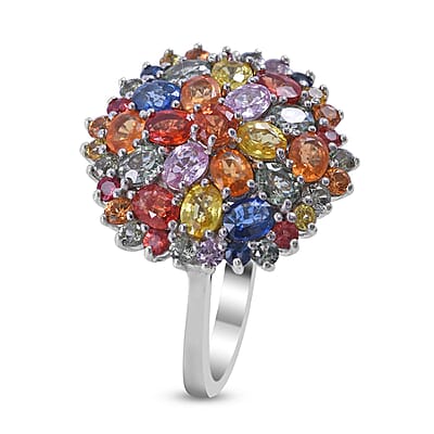 Multi Sapphire Floral Ring in Sterling Silver (Size 10.0) 5.50 ctw