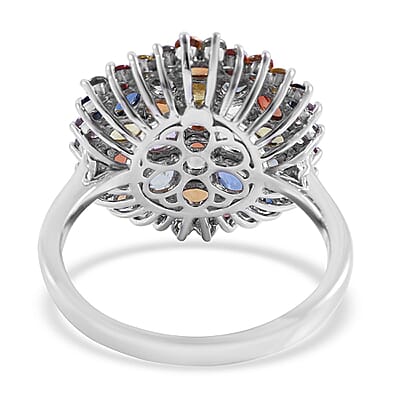 Multi Sapphire Floral Ring in Sterling Silver (Size 10.0) 5.50 ctw
