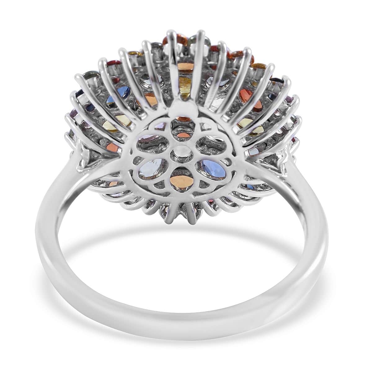  Multi Sapphire Floral Ring in Sterling Silver 5.50 ctw image number 3