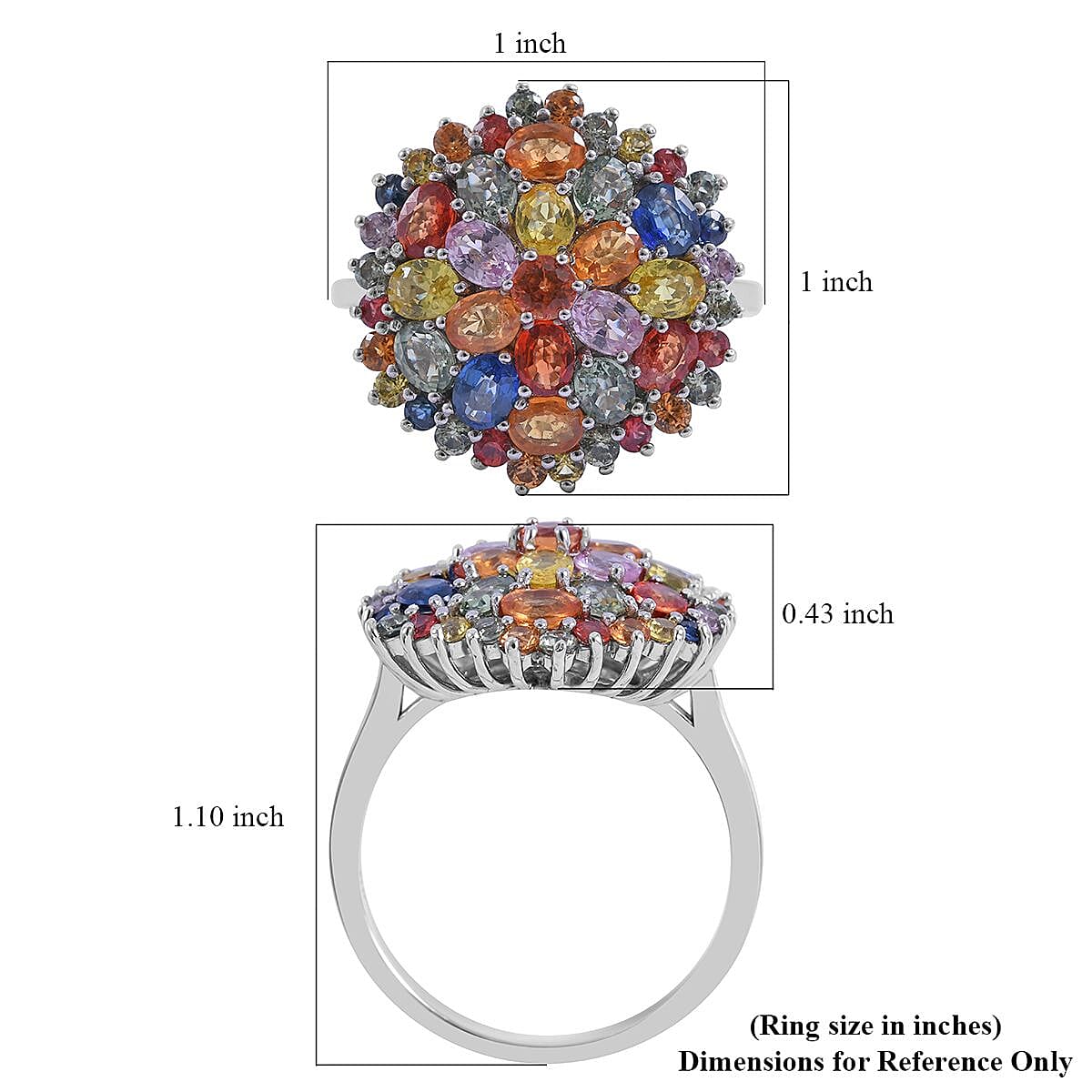 Multi Sapphire Floral Ring in Sterling Silver (Size 10.0) 5.50 ctw