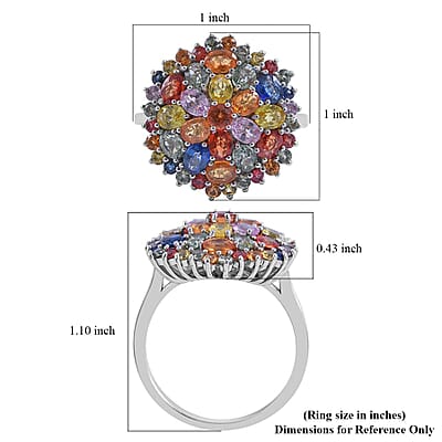 Multi Sapphire Floral Ring in Sterling Silver (Size 10.0) 5.50 ctw
