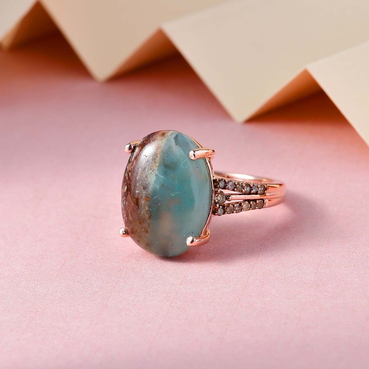 Premium Natural Zimbaprase and Natural Champagne Diamond Ring in Vermeil Rose Gold Over Sterling Silver 9.85 ctw image number 1