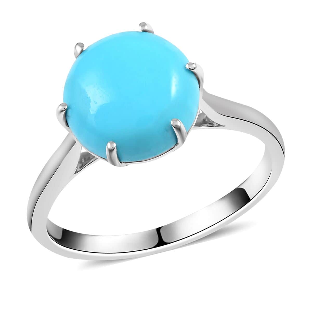 Certified & Appraised 10K White Gold AAA American Natural Sleeping Beauty Turquoise Solitaire Ring (Size 10.0) (2.43 g) 3.60 ctw image number 0