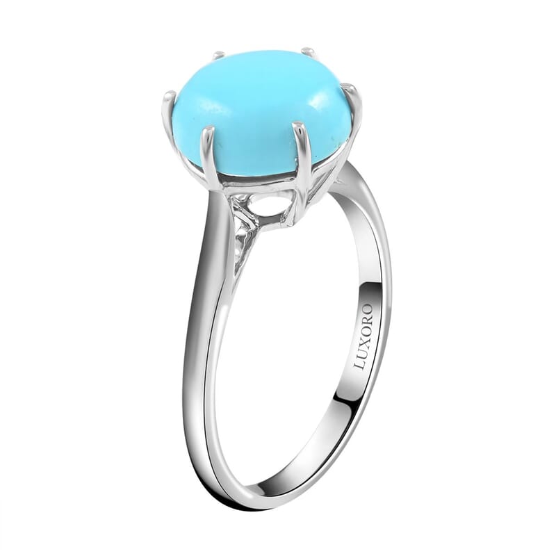 Luxoro AAA Sleeping Beauty Turquoise 3.60 ctw Solitaire Ring in 10K White Gold (Size 10.0) 