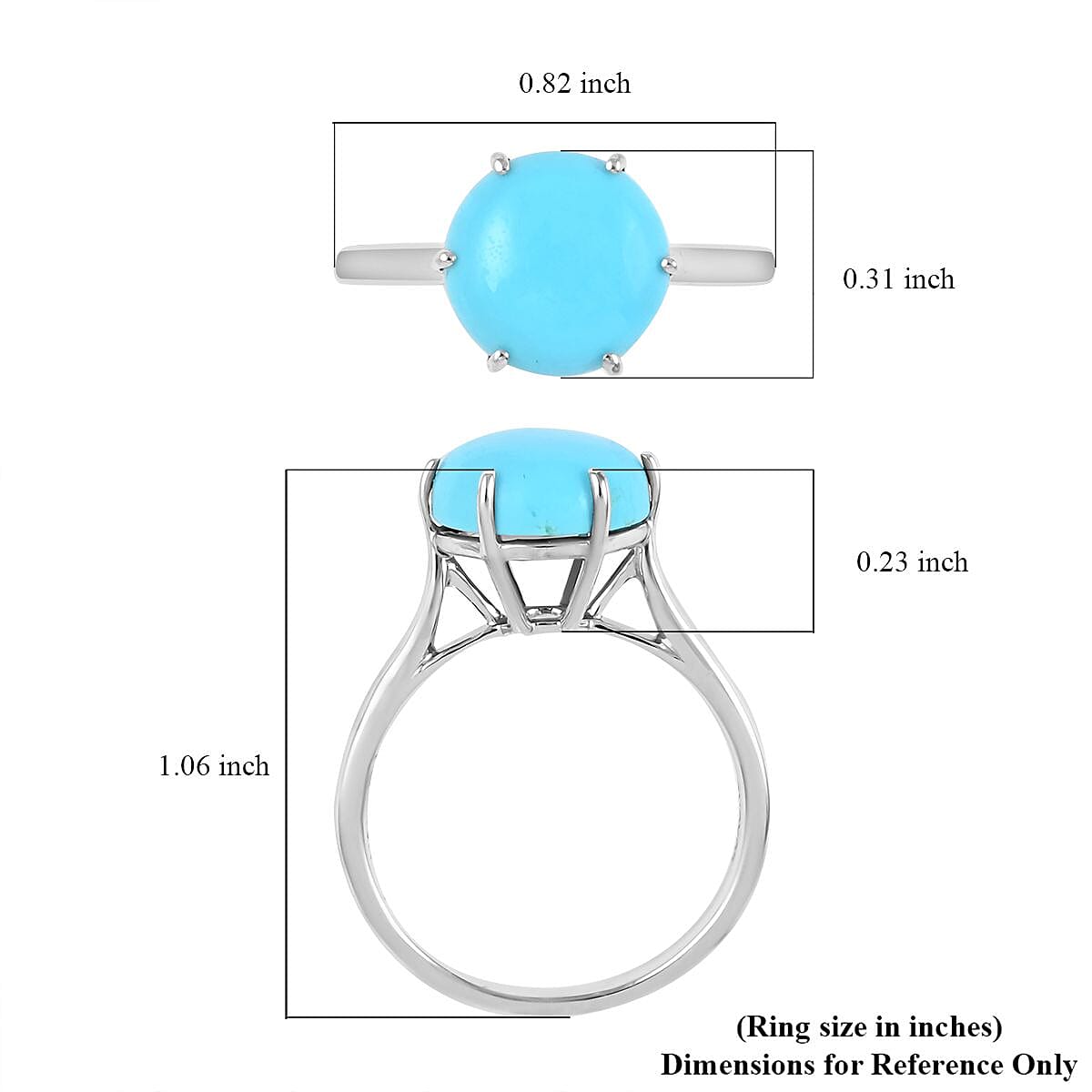 Luxoro AAA Sleeping Beauty Turquoise 3.60 ctw Solitaire Ring in 10K White Gold (Size 6.0)  image number 5