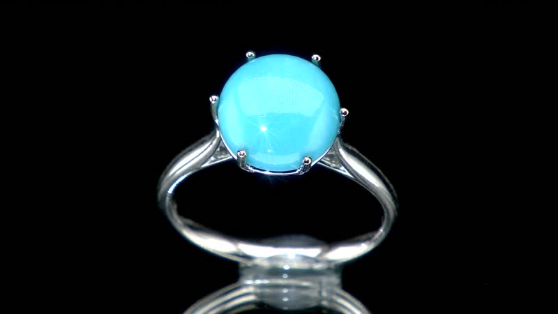 Certified & Appraised 10K White Gold AAA American Natural Sleeping Beauty Turquoise Solitaire Ring (Size 10.0) (2.43 g) 3.60 ctw