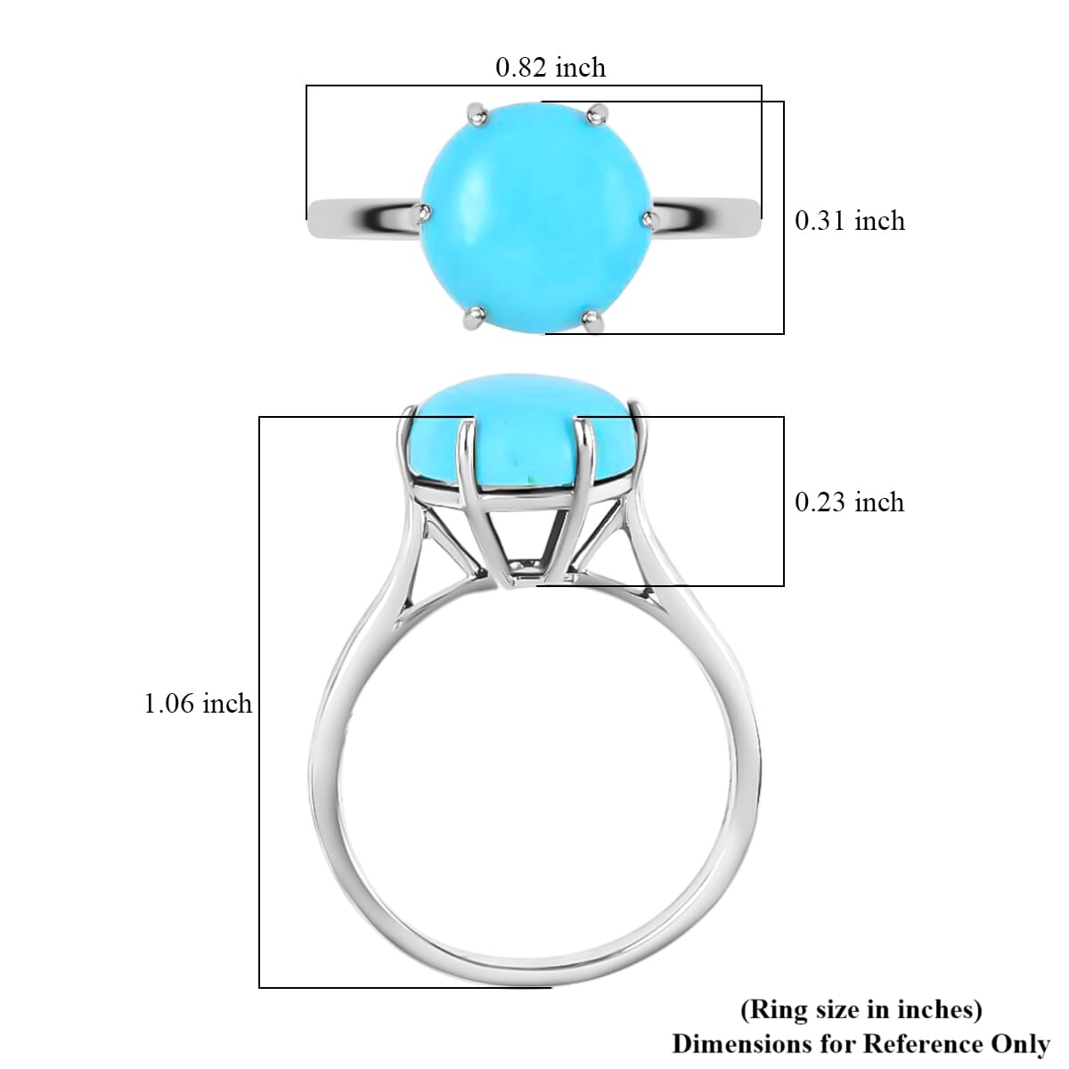 Luxoro AAA Sleeping Beauty Turquoise 3.60 ctw Solitaire Ring in 10K White Gold (Size 8.0)  image number 5