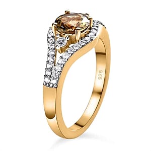 Natural Golden Tanzanite and White Zircon 1.52 ctw Ring in Vermeil Yellow Gold Over Sterling Silver (Size 9.0)