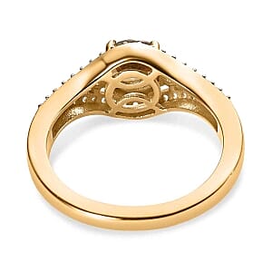 Natural Golden Tanzanite and White Zircon 1.52 ctw Ring in Vermeil Yellow Gold Over Sterling Silver (Size 9.0)