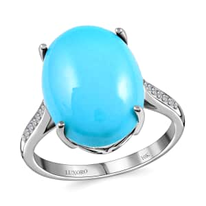 Luxoro 10K White Gold AAA Sleeping Beauty Turquoise and G-H I2 Diamond Ring (Size 10.0) 6.60 ctw