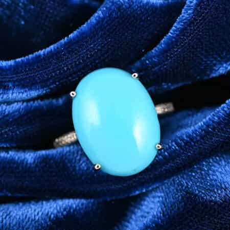 10K White Gold AAA American Natural Sleeping Beauty Turquoise and G-H I2 Diamond Ring 2.91 Grams 6.60 ctw image number 1