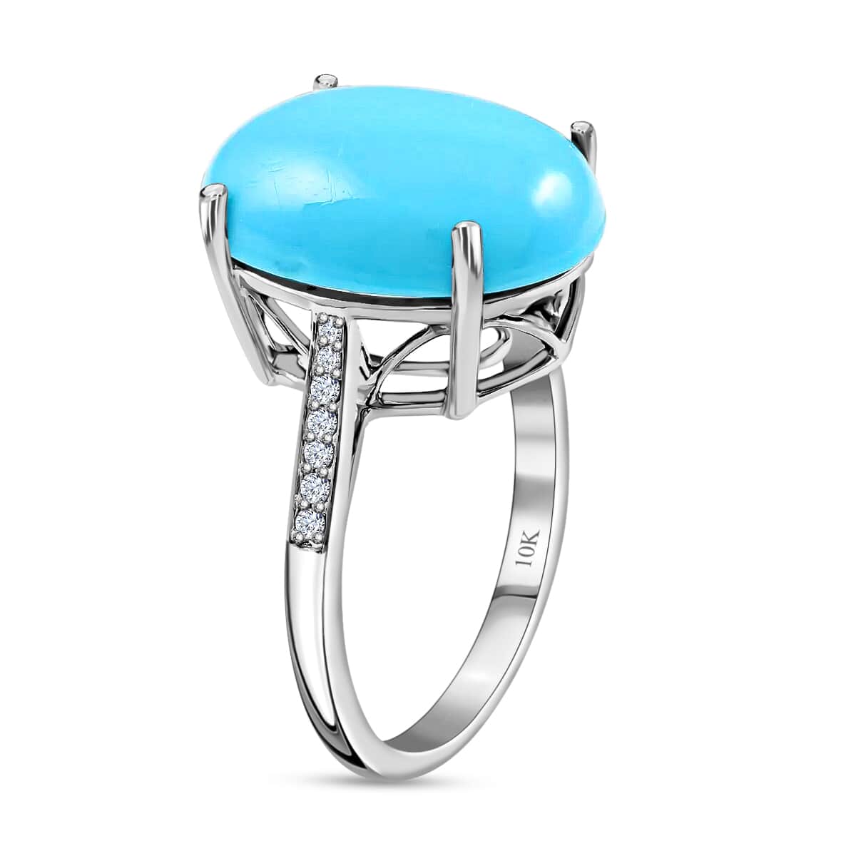 10K White Gold AAA American Natural Sleeping Beauty Turquoise and G-H I2 Diamond Ring 2.91 Grams 6.60 ctw image number 3