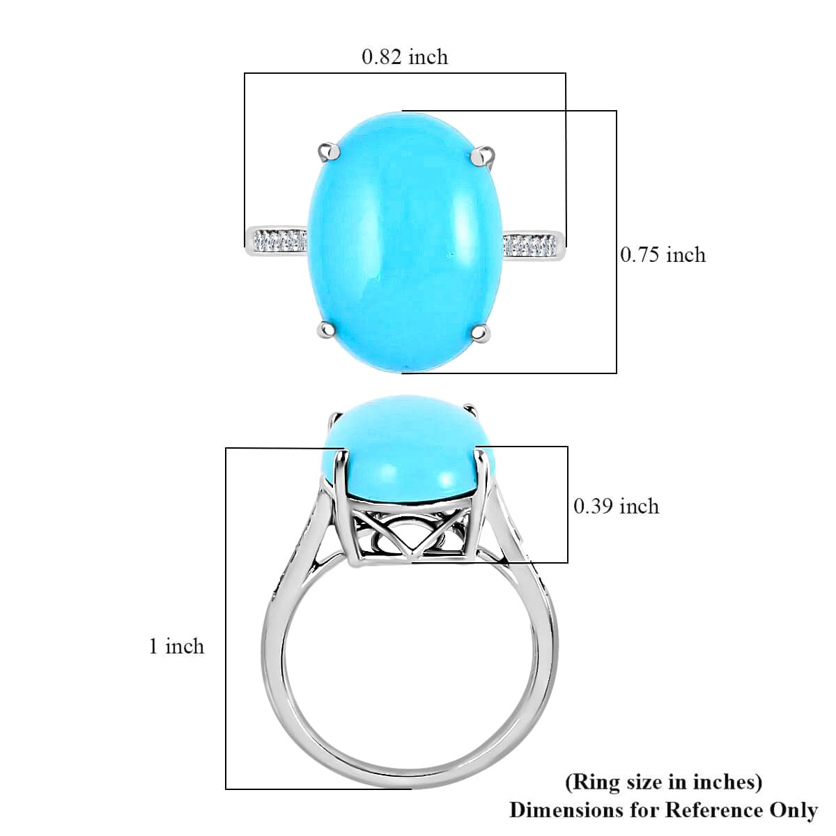 10K White Gold AAA American Natural Sleeping Beauty Turquoise and G-H I2 Diamond Ring 2.91 Grams 6.60 ctw image number 5
